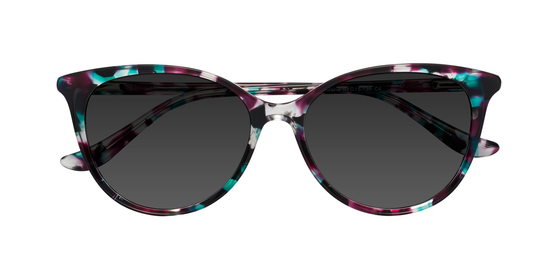 Folded Front of Maria in Floral Tortoise with Gray Tinted Lenses