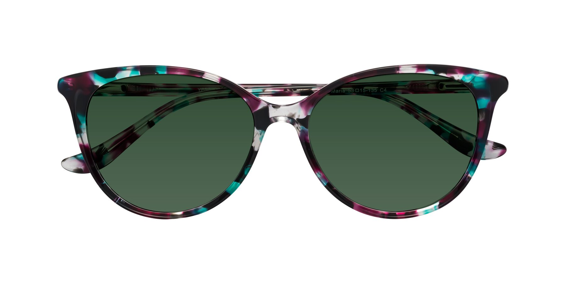 Folded Front of Maria in Floral Tortoise with Green Tinted Lenses