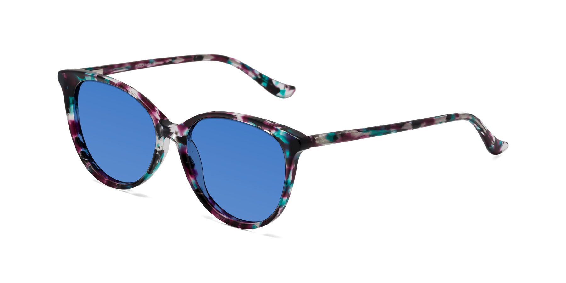 Angle of Maria in Floral Tortoise with Blue Tinted Lenses