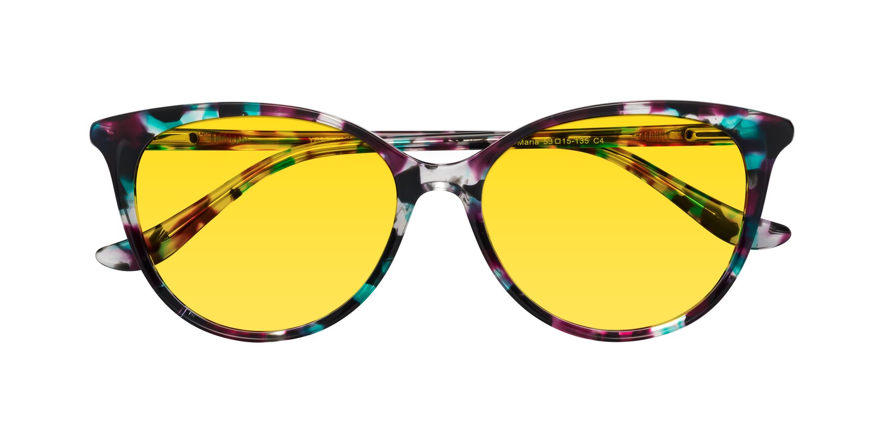 Folded Front of Maria in Floral Tortoise with Yellow Tinted Lenses