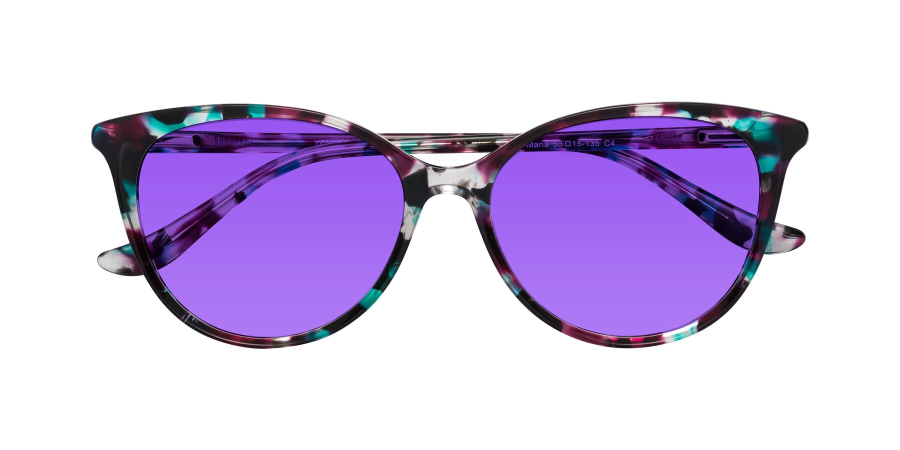 Folded Front of Maria in Floral Tortoise with Purple Tinted Lenses