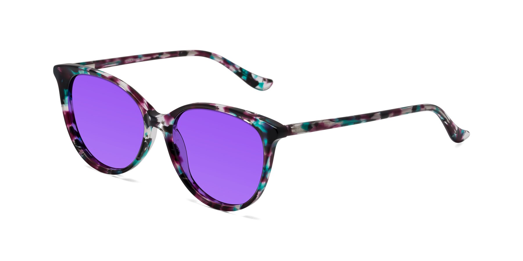 Angle of Maria in Floral Tortoise with Purple Tinted Lenses