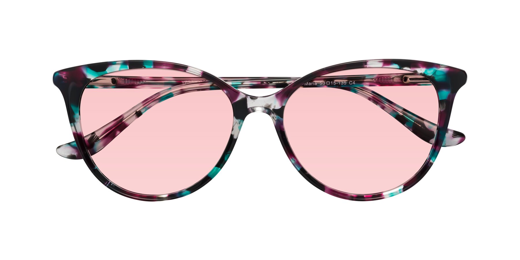 Folded Front of Maria in Floral Tortoise with Light Garnet Tinted Lenses