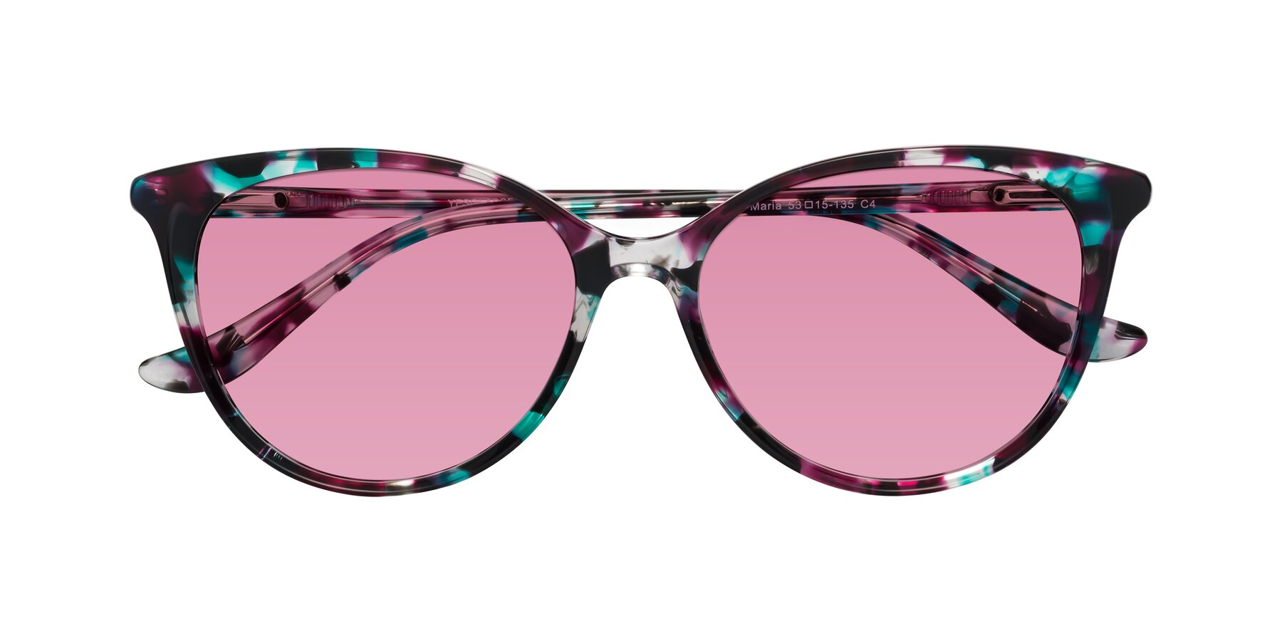 Folded Front of Maria in Floral Tortoise with Medium Wine Tinted Lenses