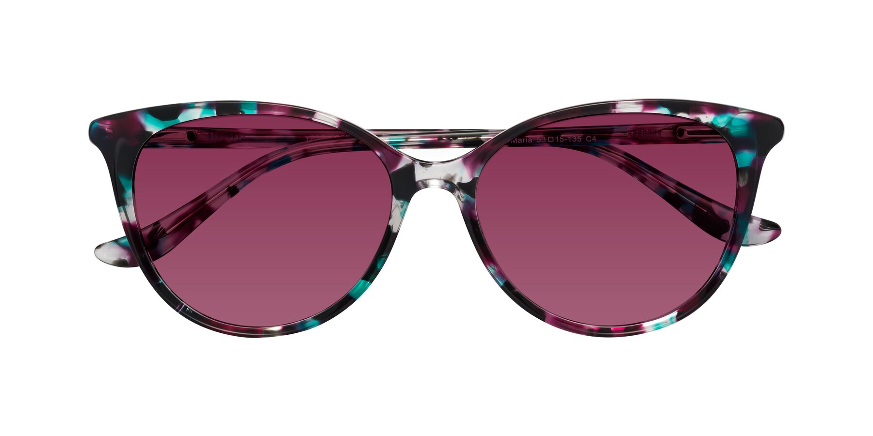 Folded Front of Maria in Floral Tortoise with Wine Tinted Lenses