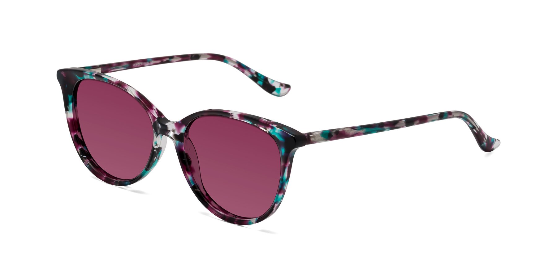 Angle of Maria in Floral Tortoise with Wine Tinted Lenses