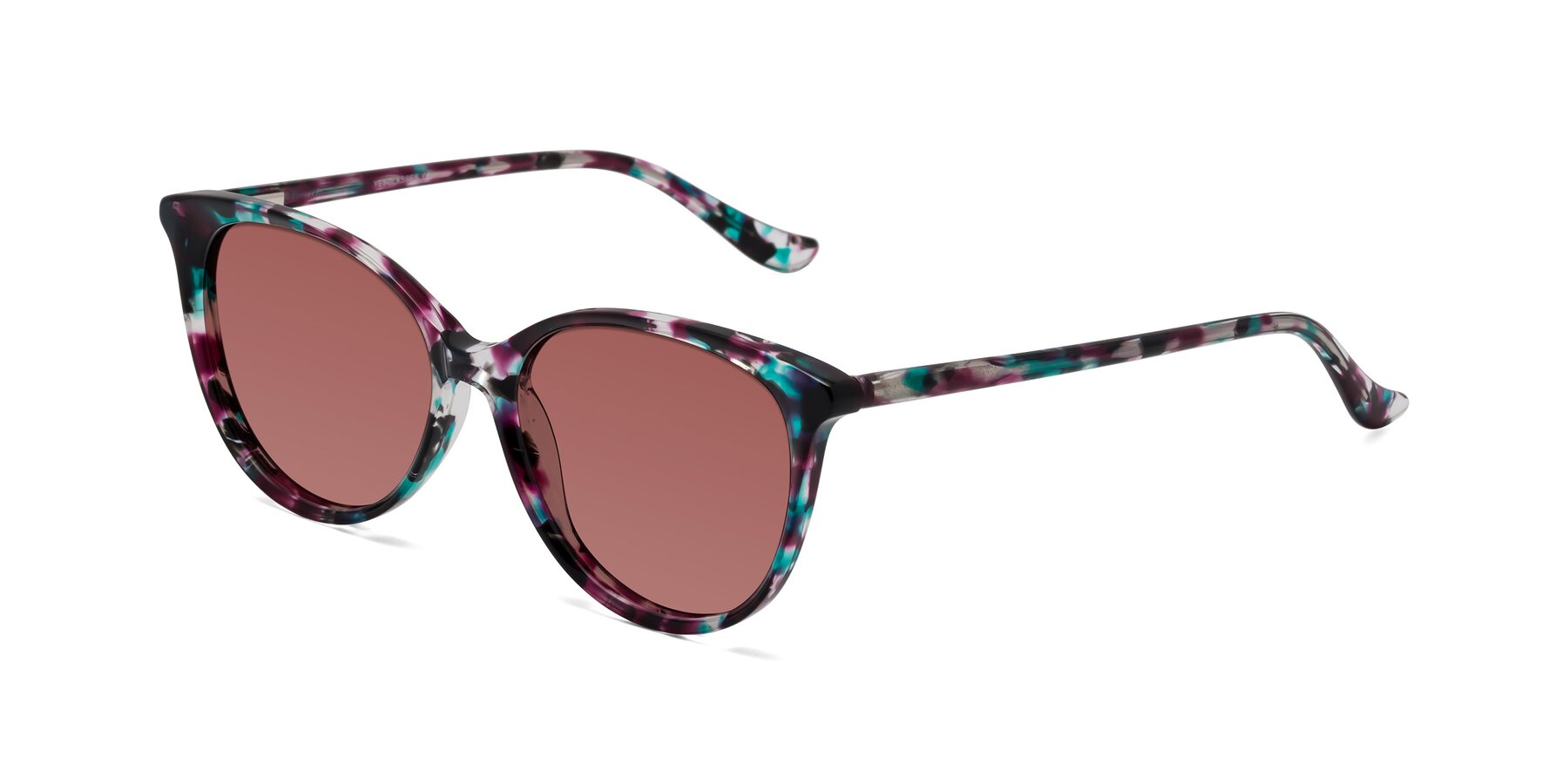 Angle of Maria in Floral Tortoise with Garnet Tinted Lenses