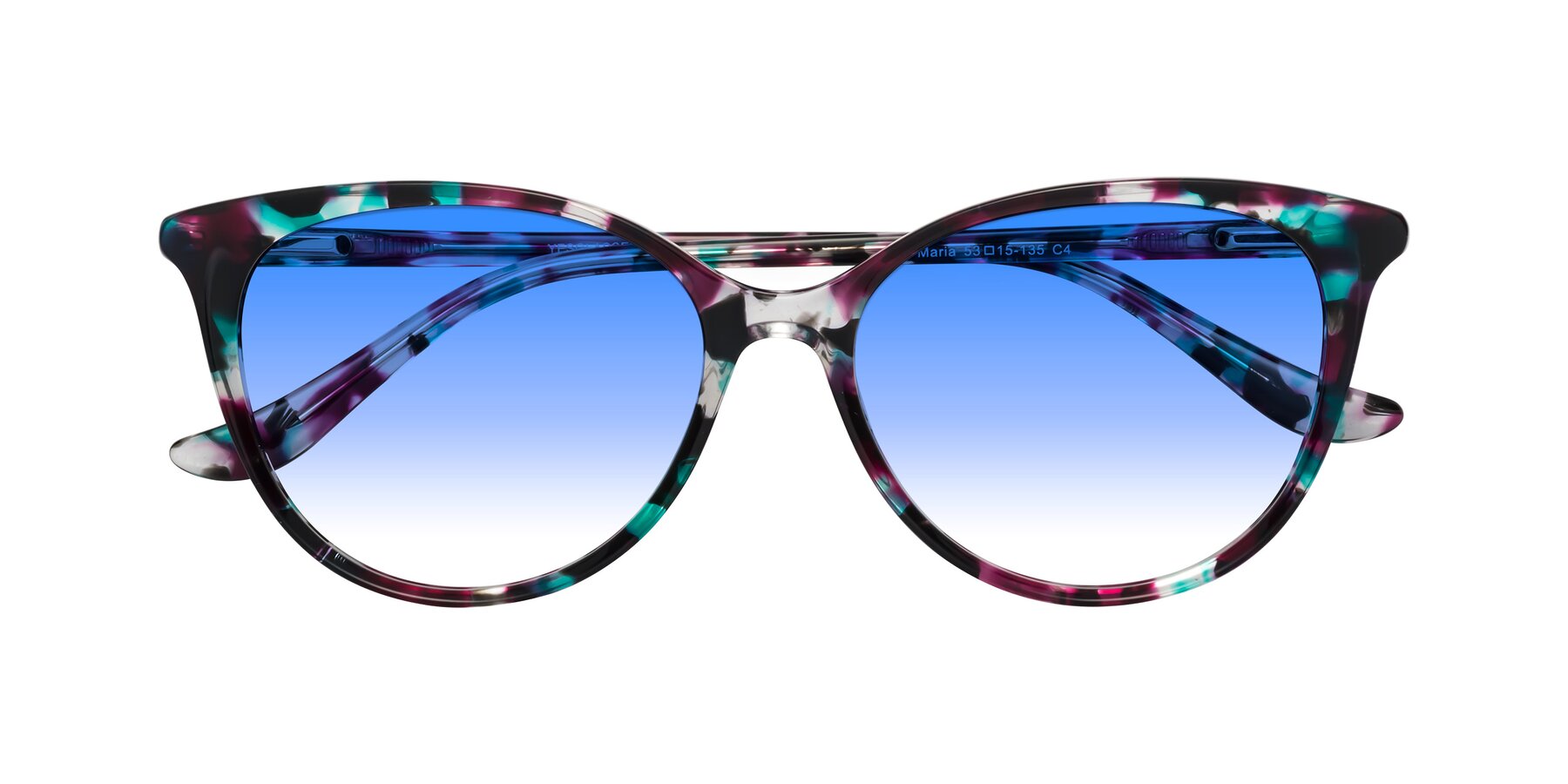 Folded Front of Maria in Floral Tortoise with Blue Gradient Lenses