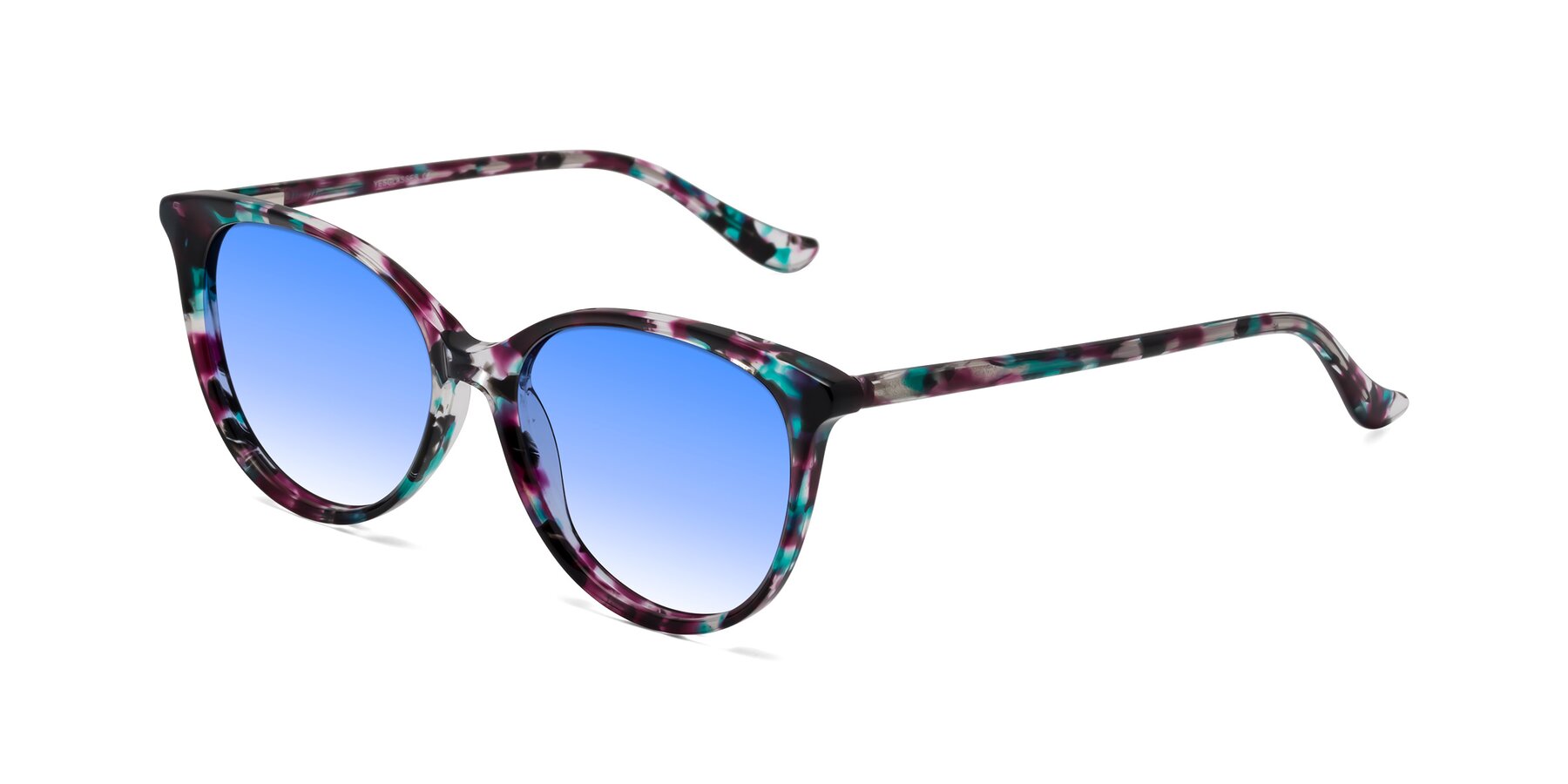 Angle of Maria in Floral Tortoise with Blue Gradient Lenses