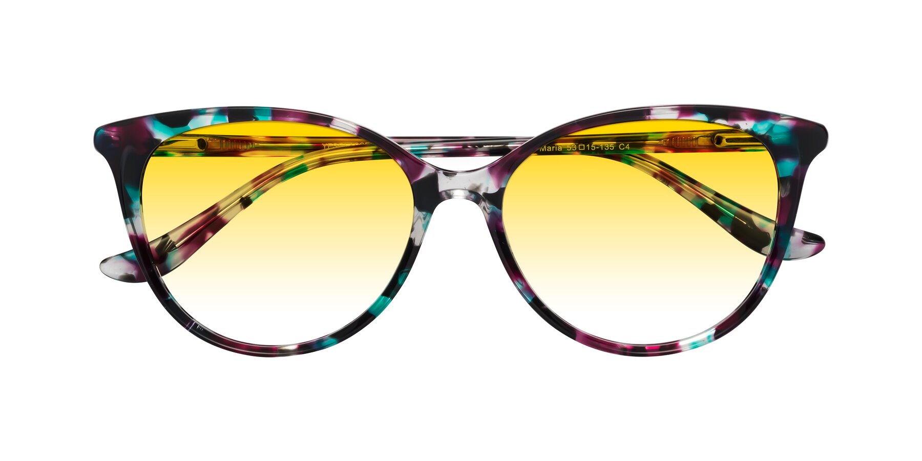 Folded Front of Maria in Floral Tortoise with Yellow Gradient Lenses