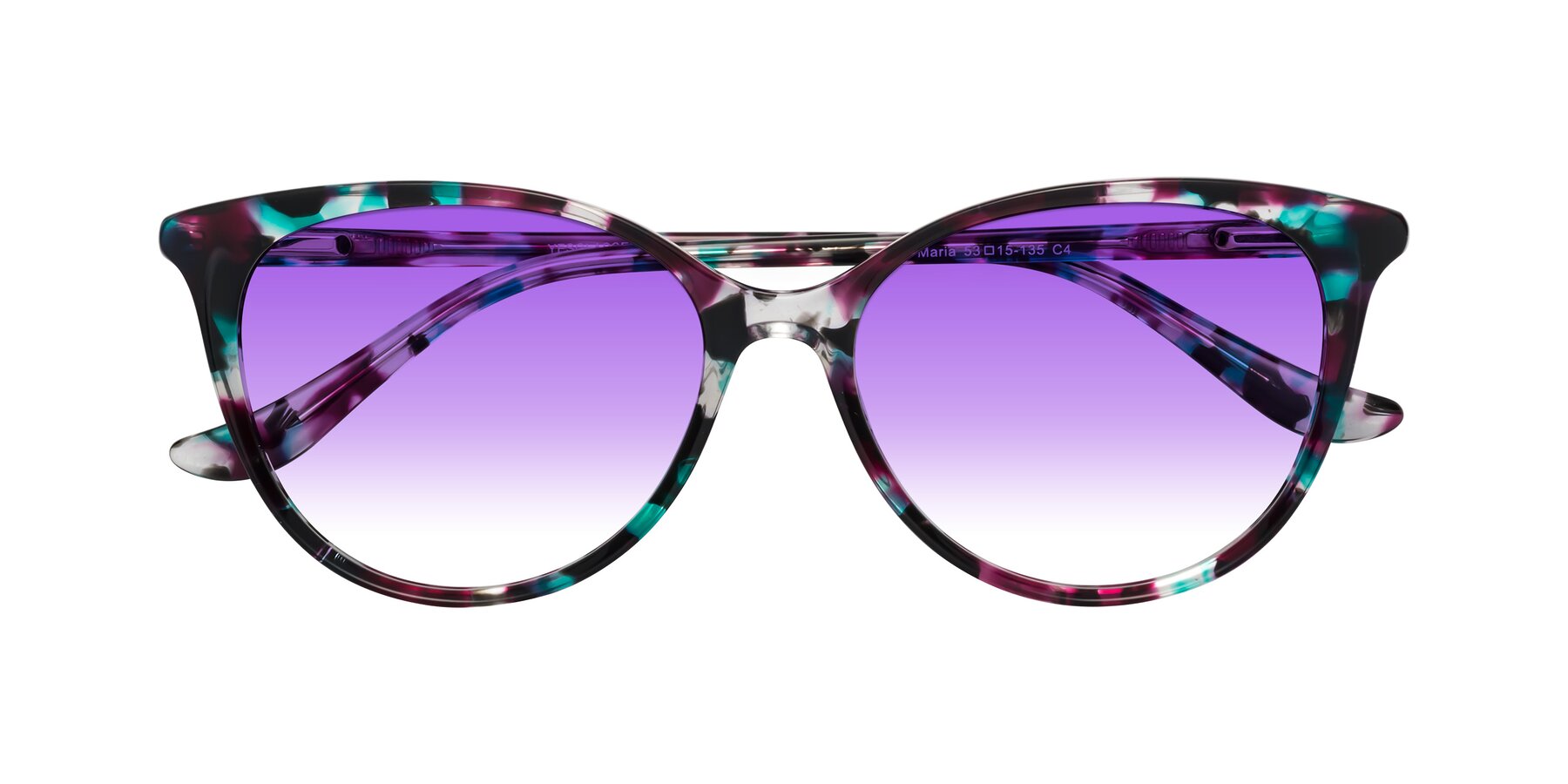 Folded Front of Maria in Floral Tortoise with Purple Gradient Lenses