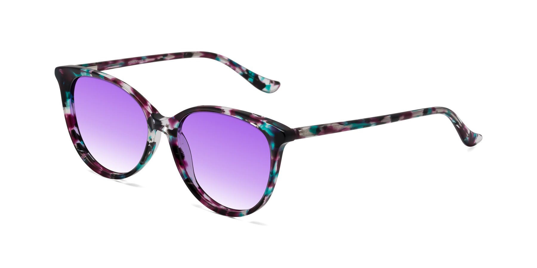 Angle of Maria in Floral Tortoise with Purple Gradient Lenses