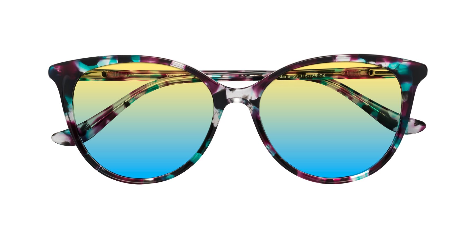 Folded Front of Maria in Floral Tortoise with Yellow / Blue Gradient Lenses