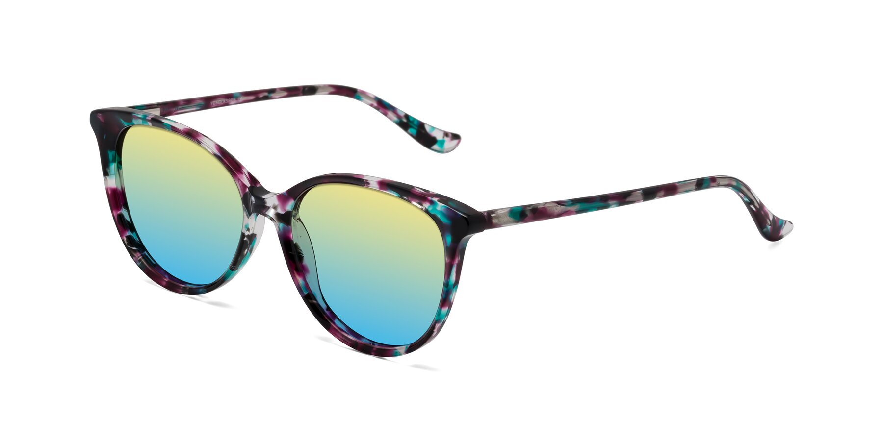 Angle of Maria in Floral Tortoise with Yellow / Blue Gradient Lenses