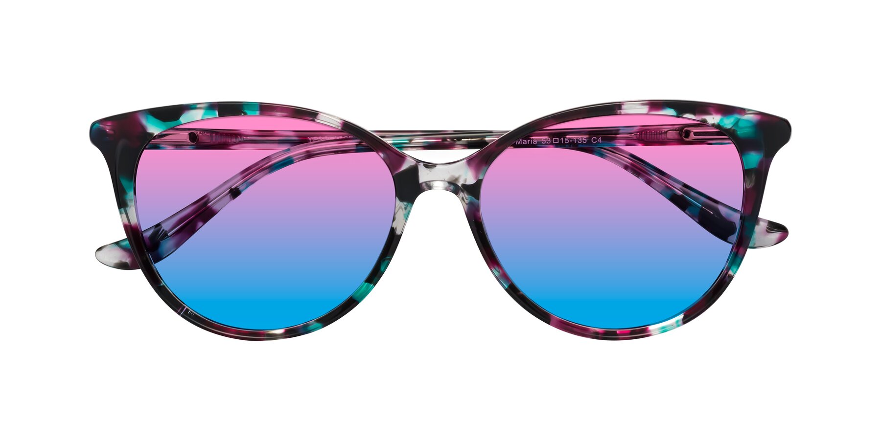 Folded Front of Maria in Floral Tortoise with Pink / Blue Gradient Lenses