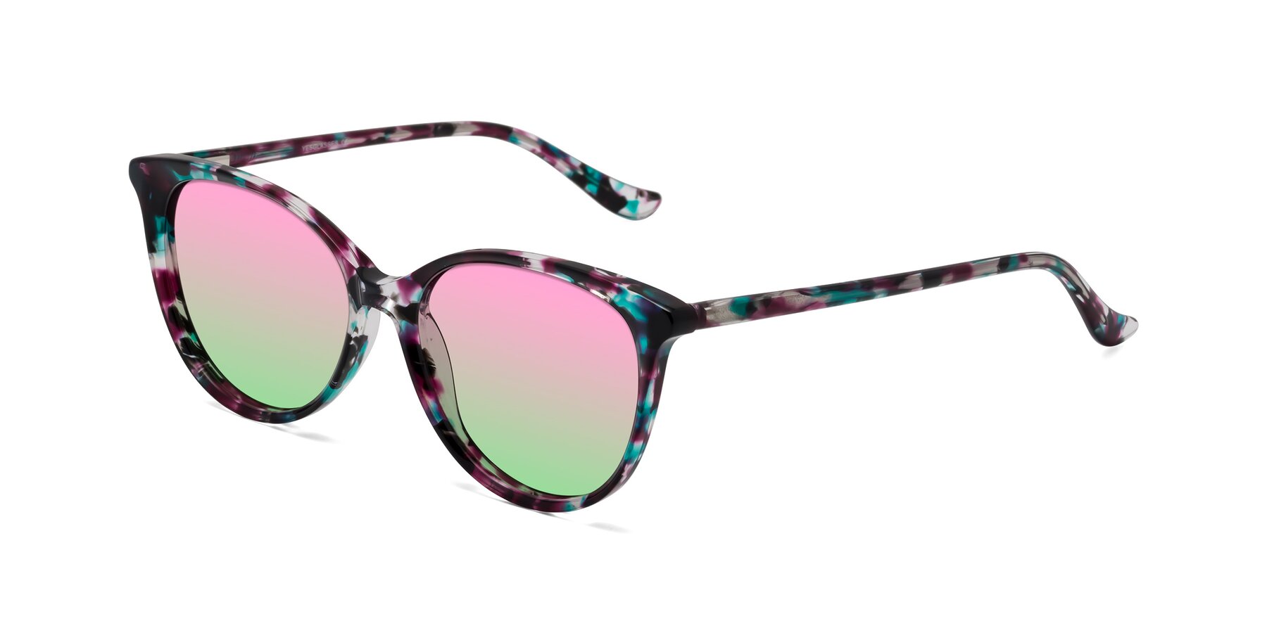 Angle of Maria in Floral Tortoise with Pink / Green Gradient Lenses