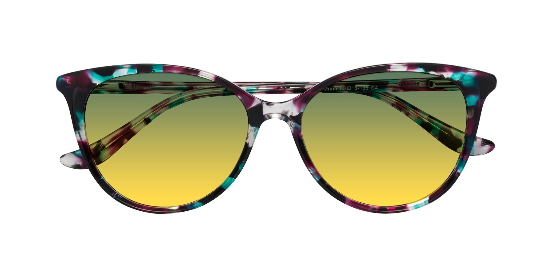 Folded Front of Maria in Floral Tortoise with Green / Yellow Gradient Lenses