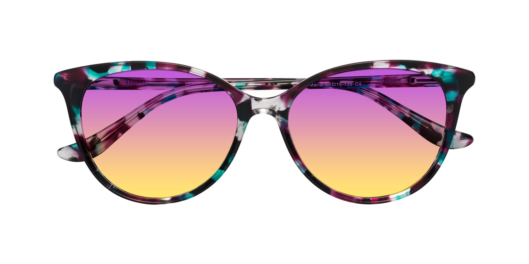 Folded Front of Maria in Floral Tortoise with Purple / Yellow Gradient Lenses