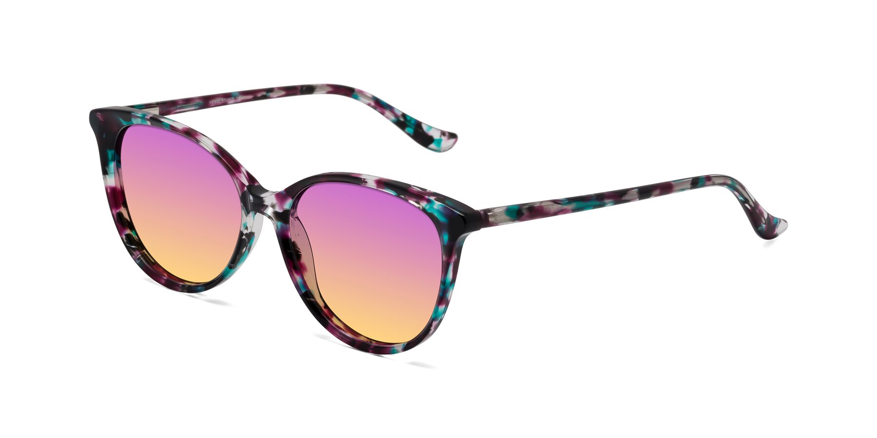 Angle of Maria in Floral Tortoise with Purple / Yellow Gradient Lenses