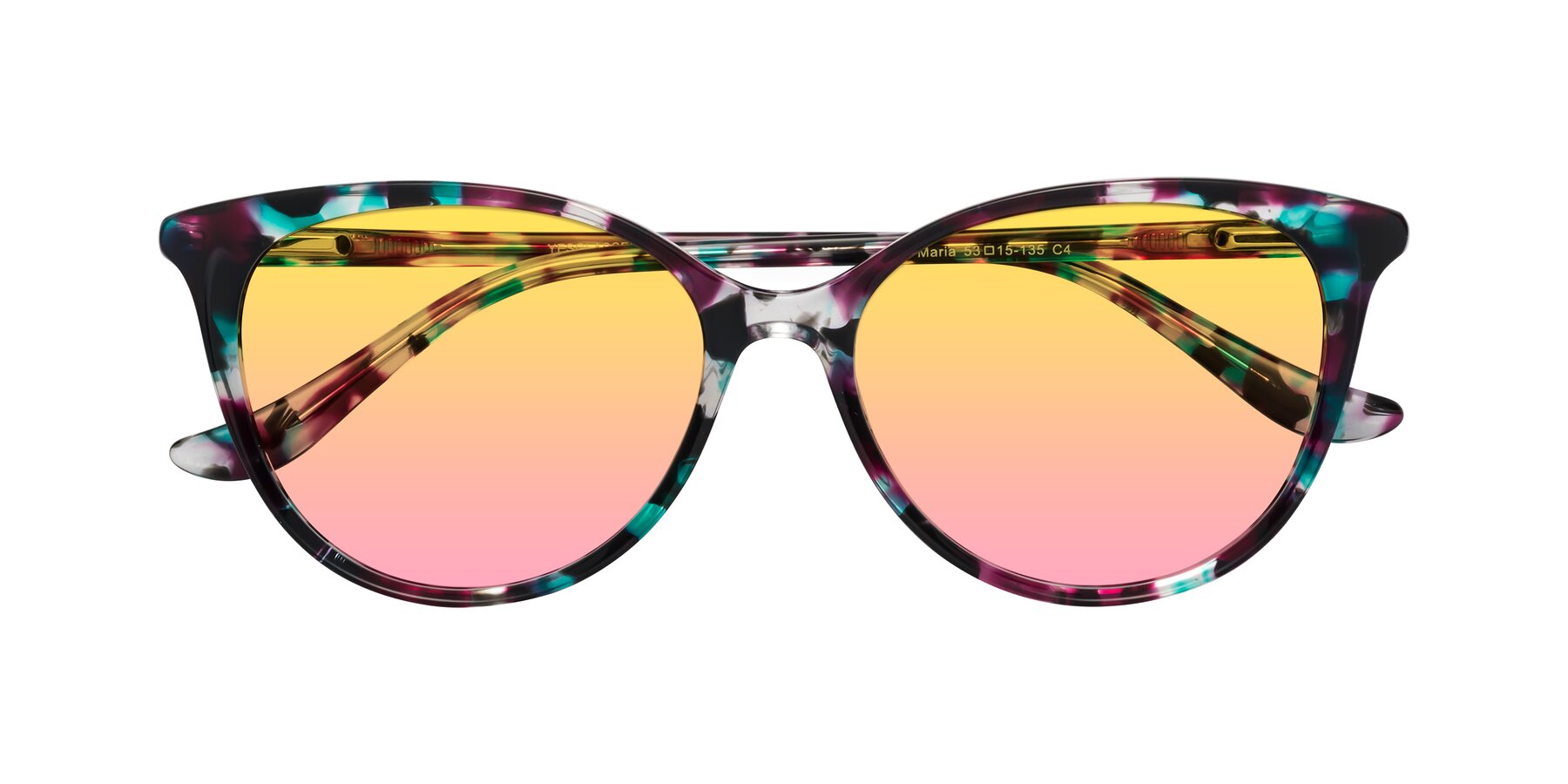 Folded Front of Maria in Floral Tortoise with Yellow / Pink Gradient Lenses