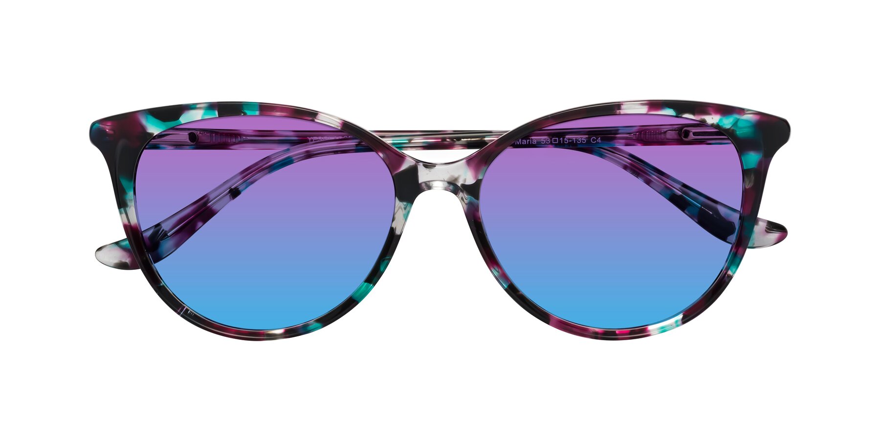 Folded Front of Maria in Floral Tortoise with Purple / Blue Gradient Lenses