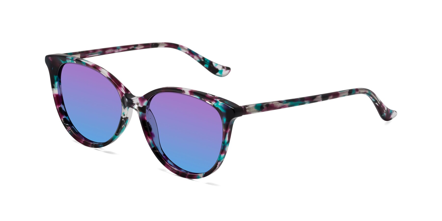 Angle of Maria in Floral Tortoise with Purple / Blue Gradient Lenses