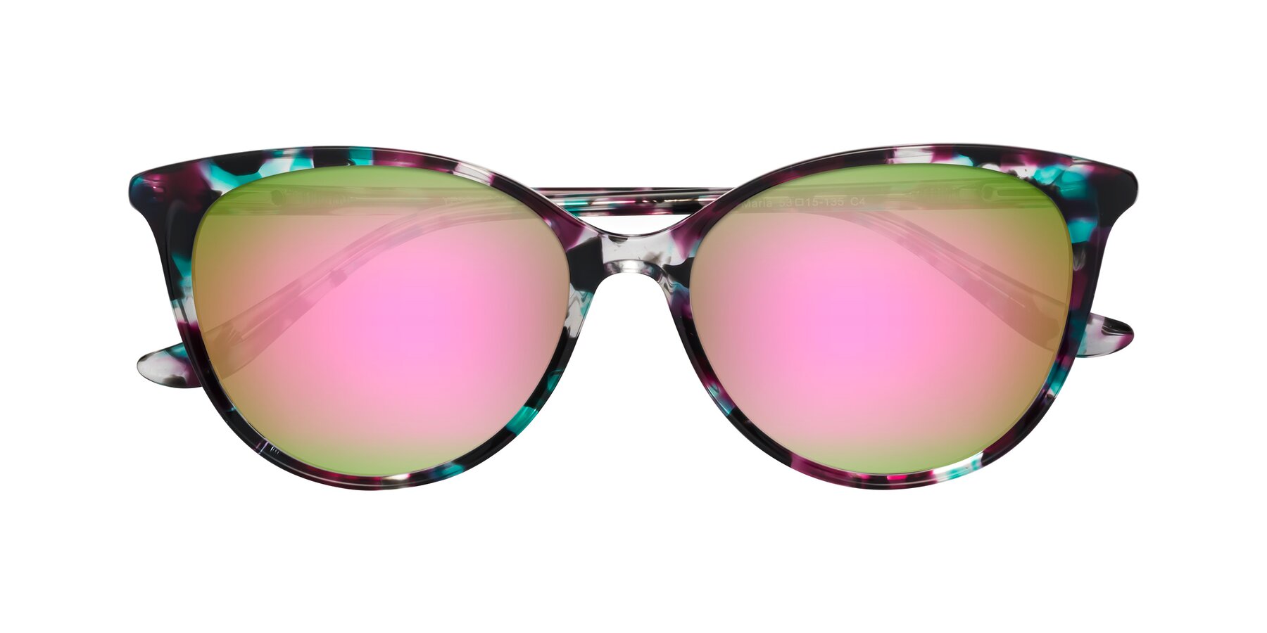 Folded Front of Maria in Floral Tortoise with Pink Mirrored Lenses