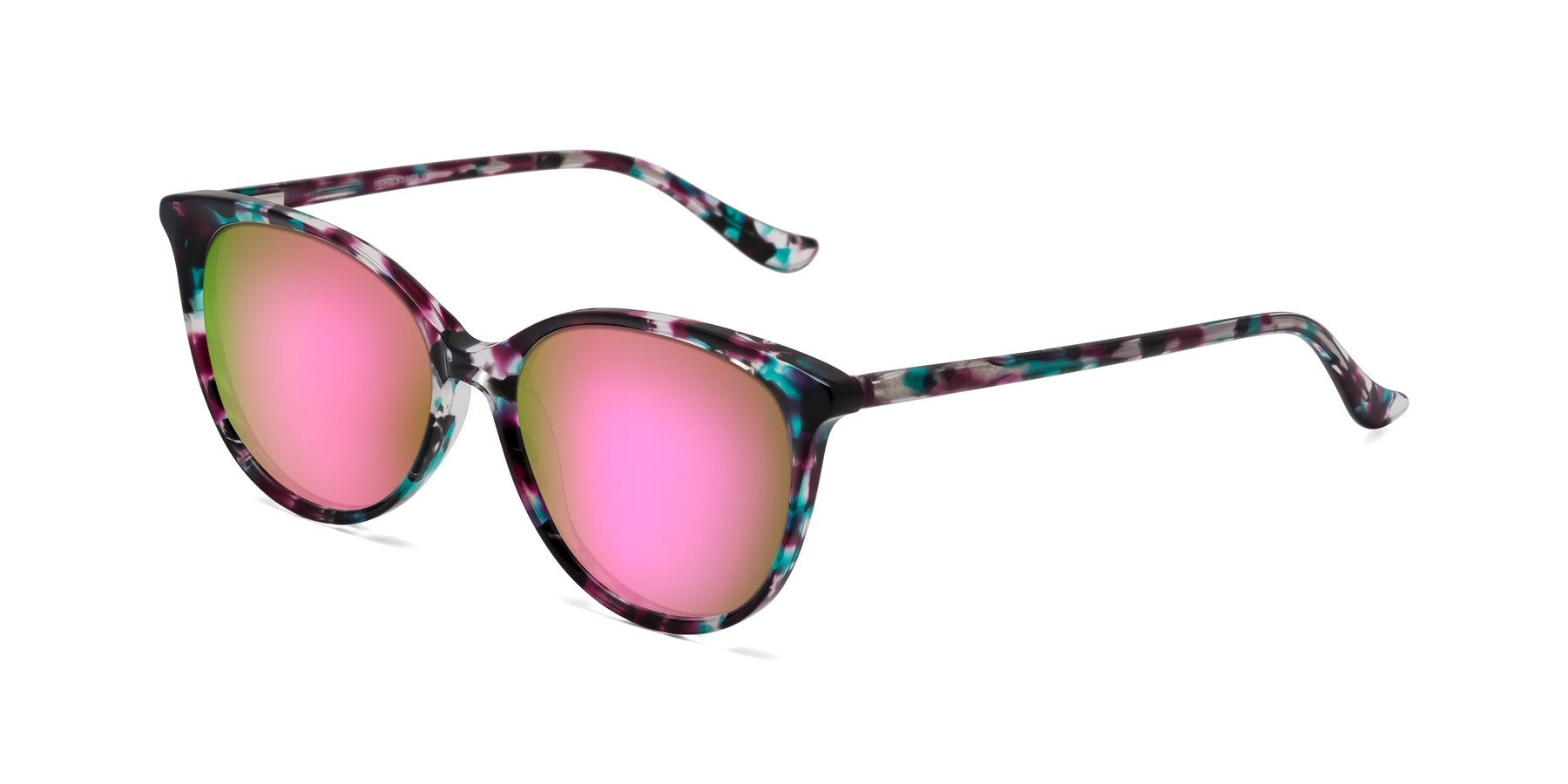 Angle of Maria in Floral Tortoise with Pink Mirrored Lenses