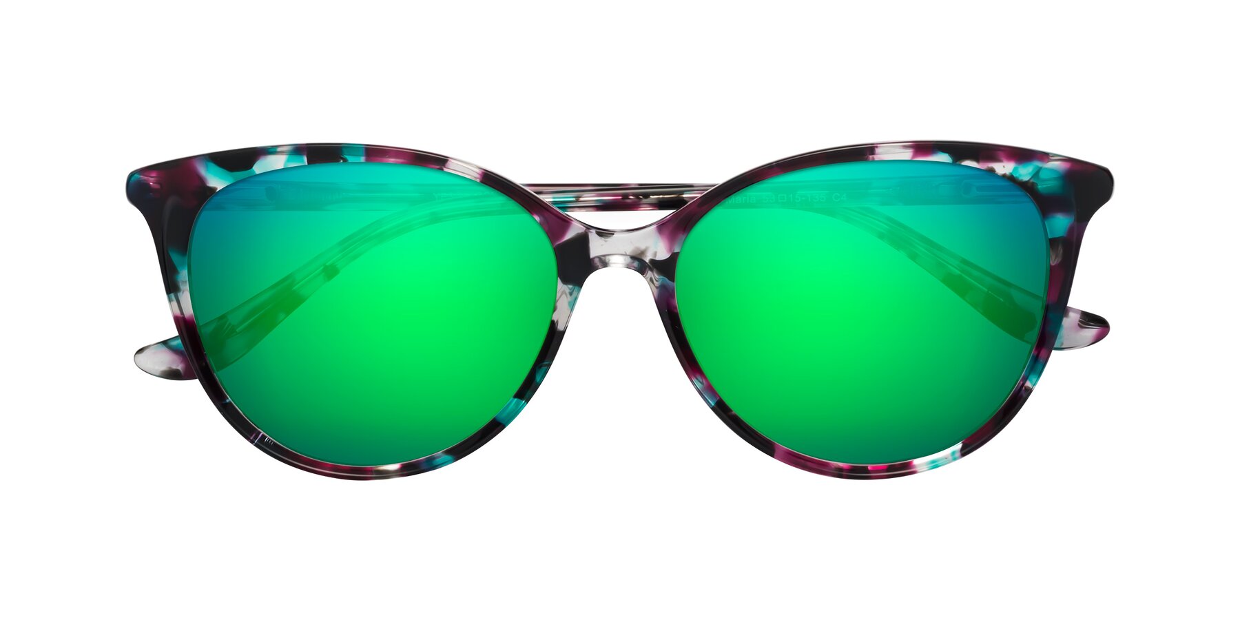 Folded Front of Maria in Floral Tortoise with Green Mirrored Lenses