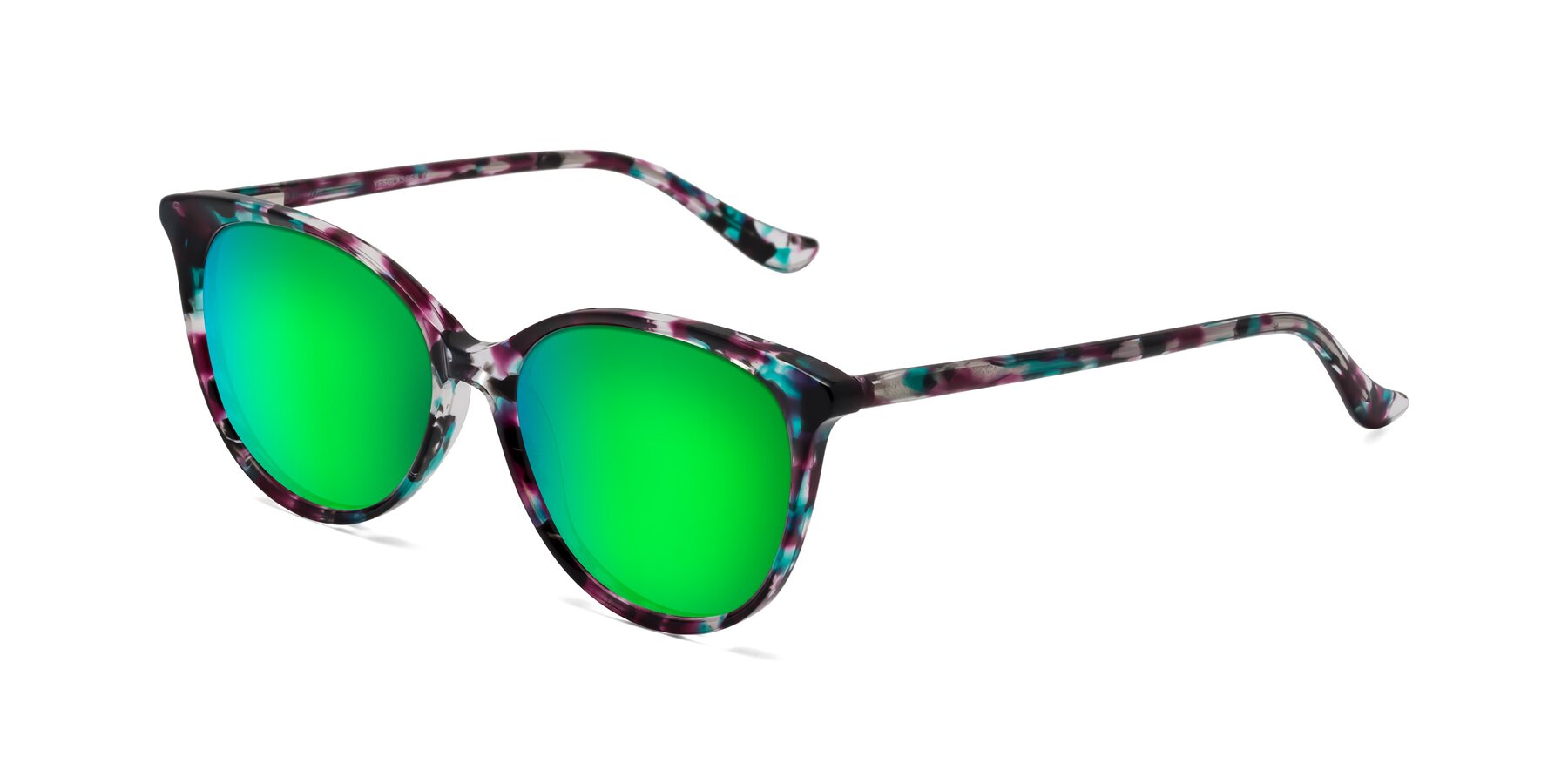 Angle of Maria in Floral Tortoise with Green Mirrored Lenses