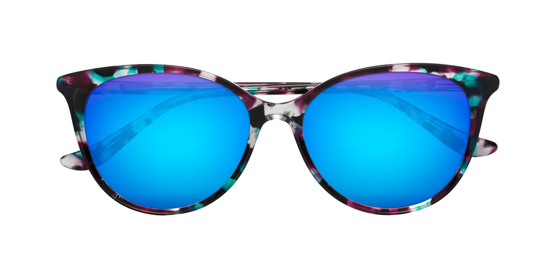 Folded Front of Maria in Floral Tortoise with Blue Mirrored Lenses