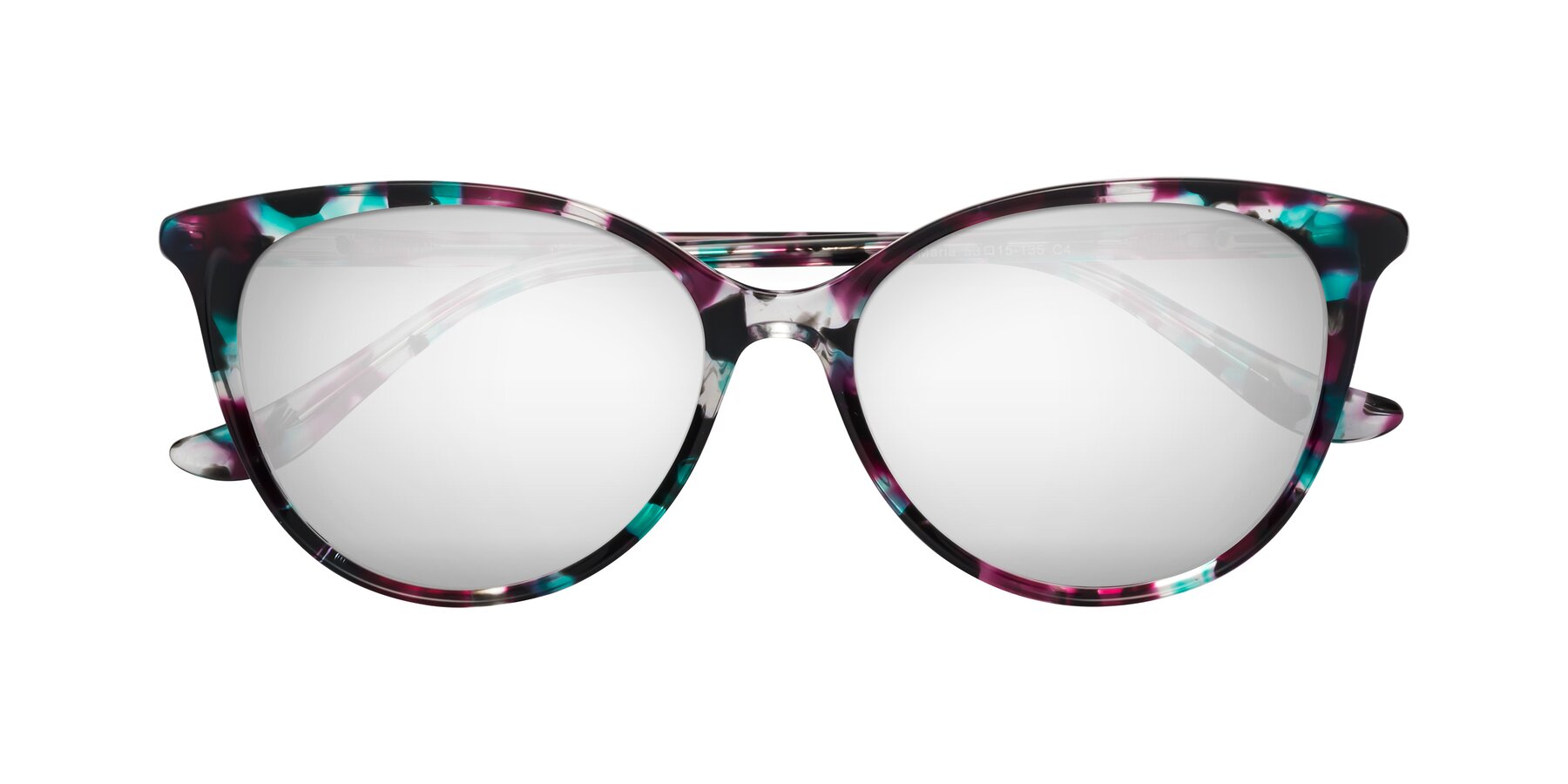 Folded Front of Maria in Floral Tortoise with Silver Mirrored Lenses