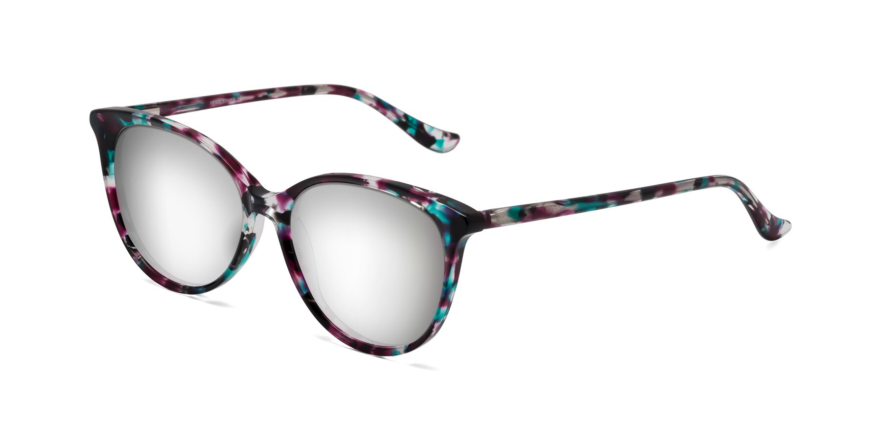 Angle of Maria in Floral Tortoise with Silver Mirrored Lenses