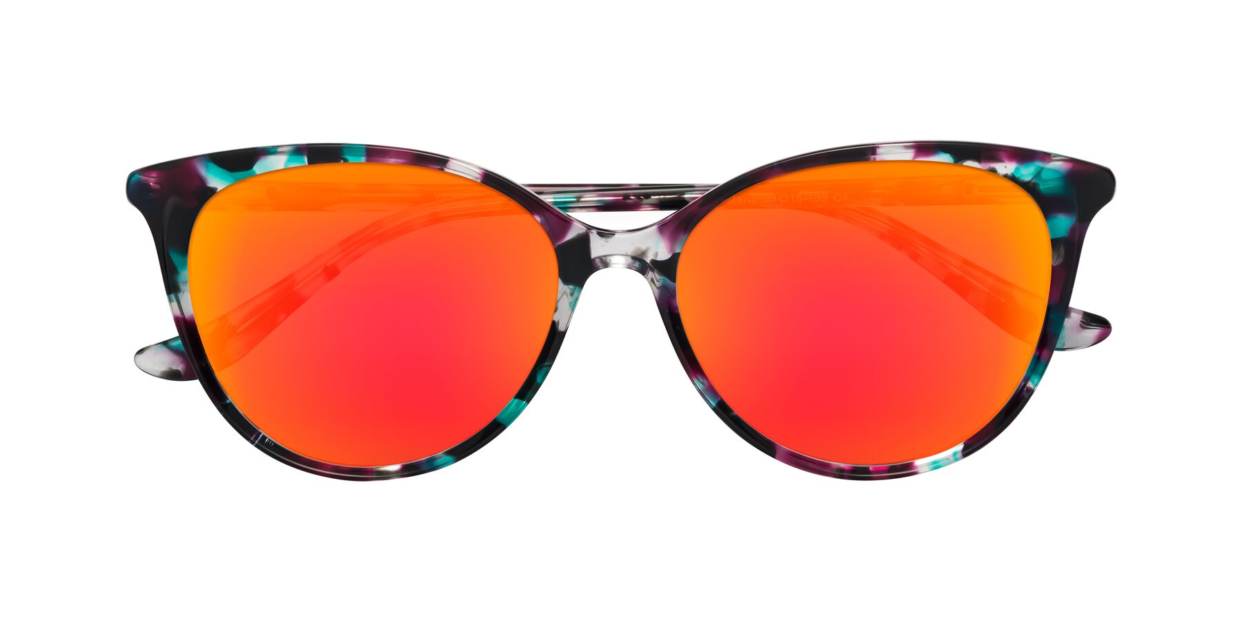 Folded Front of Maria in Floral Tortoise with Red Gold Mirrored Lenses