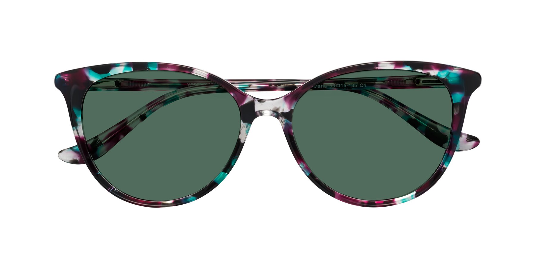 Folded Front of Maria in Floral Tortoise with Green Polarized Lenses