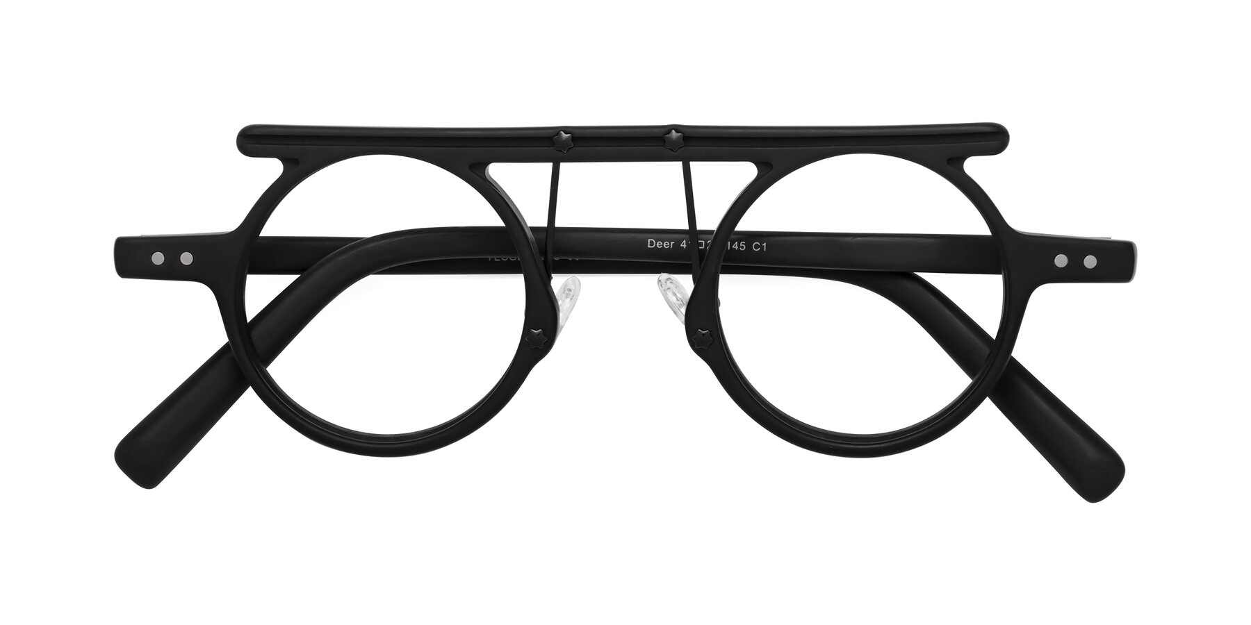 Folded Front of Deer in Matte Black with Clear Reading Eyeglass Lenses