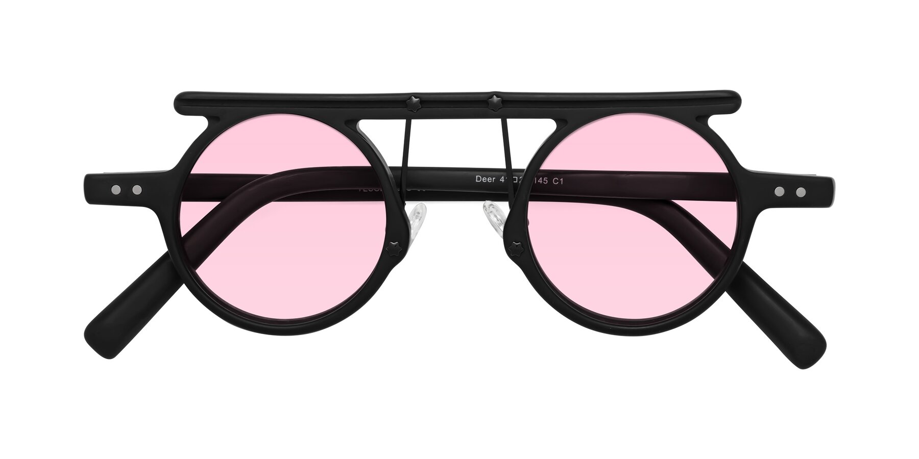 Folded Front of Deer in Matte Black with Light Pink Tinted Lenses