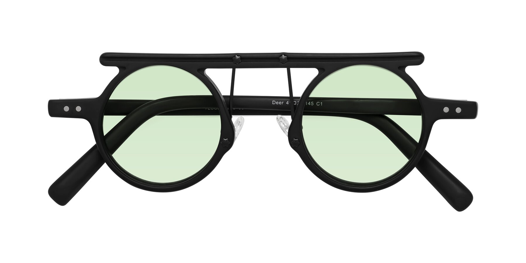 Folded Front of Deer in Matte Black with Light Green Tinted Lenses