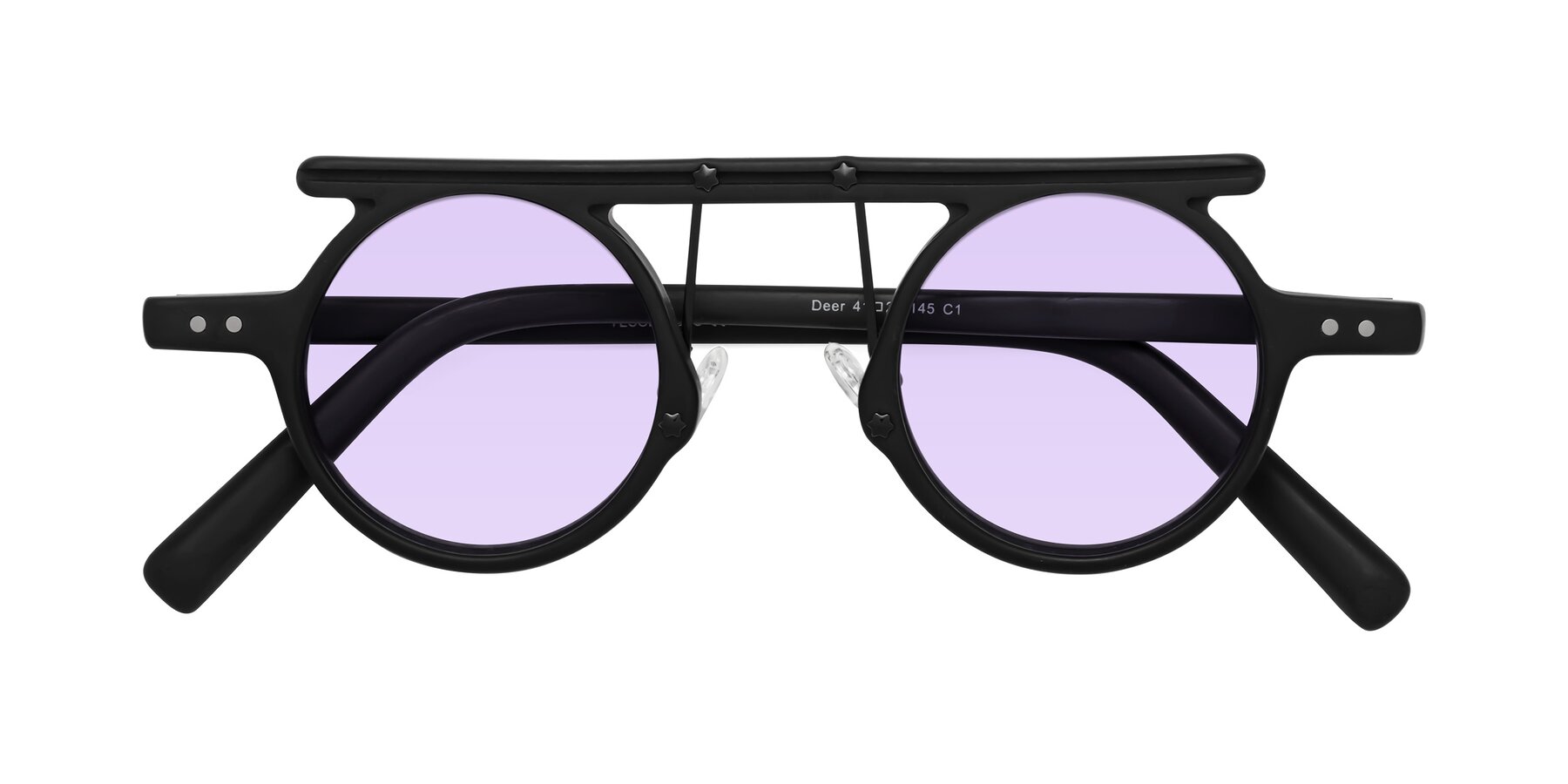 Folded Front of Deer in Matte Black with Light Purple Tinted Lenses