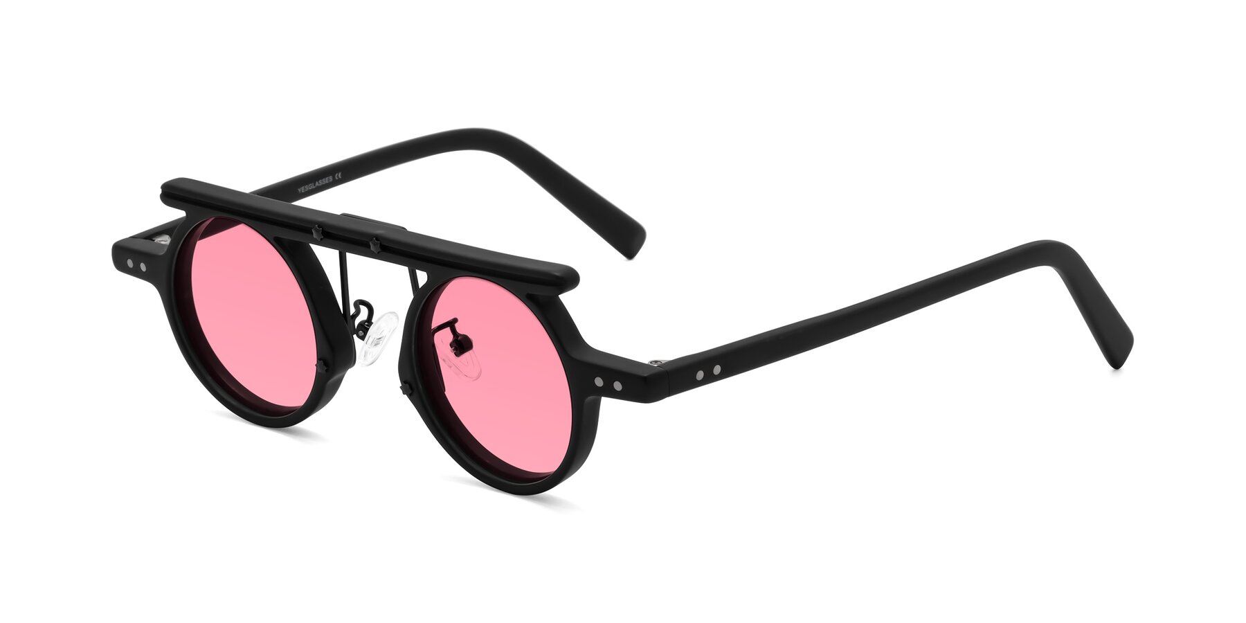 Angle of Deer in Matte Black with Pink Tinted Lenses