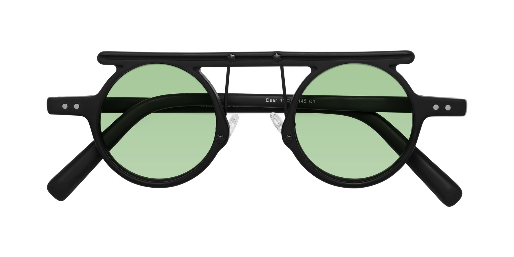 Folded Front of Deer in Matte Black with Medium Green Tinted Lenses