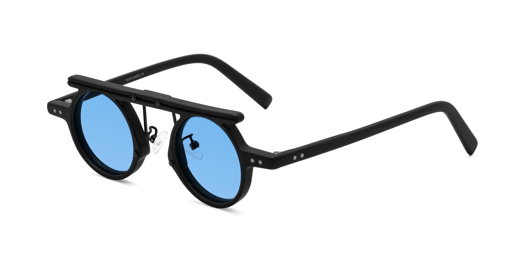 Angle of Deer in Matte Black with Medium Blue Tinted Lenses