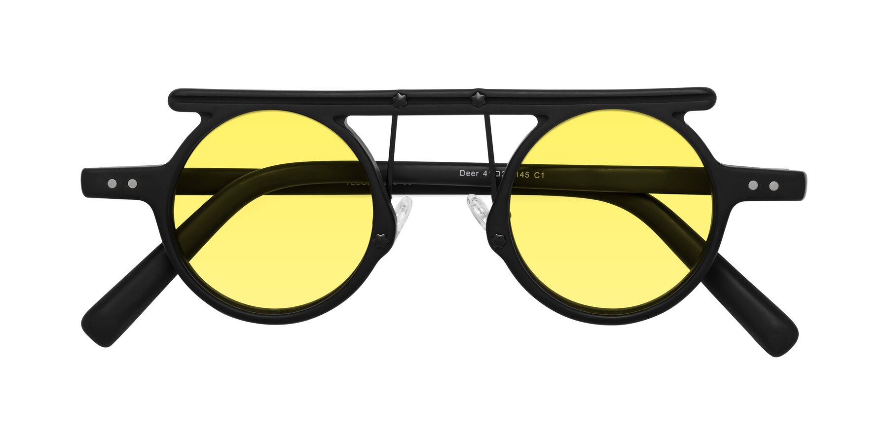 Folded Front of Deer in Matte Black with Medium Yellow Tinted Lenses