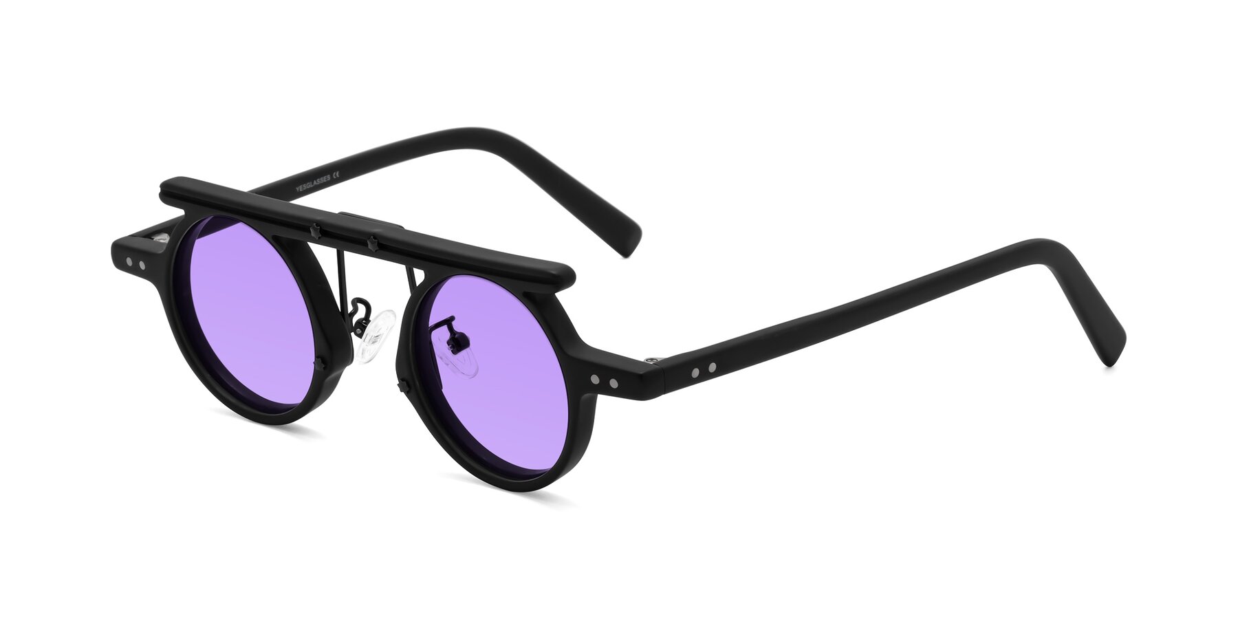 Angle of Deer in Matte Black with Medium Purple Tinted Lenses