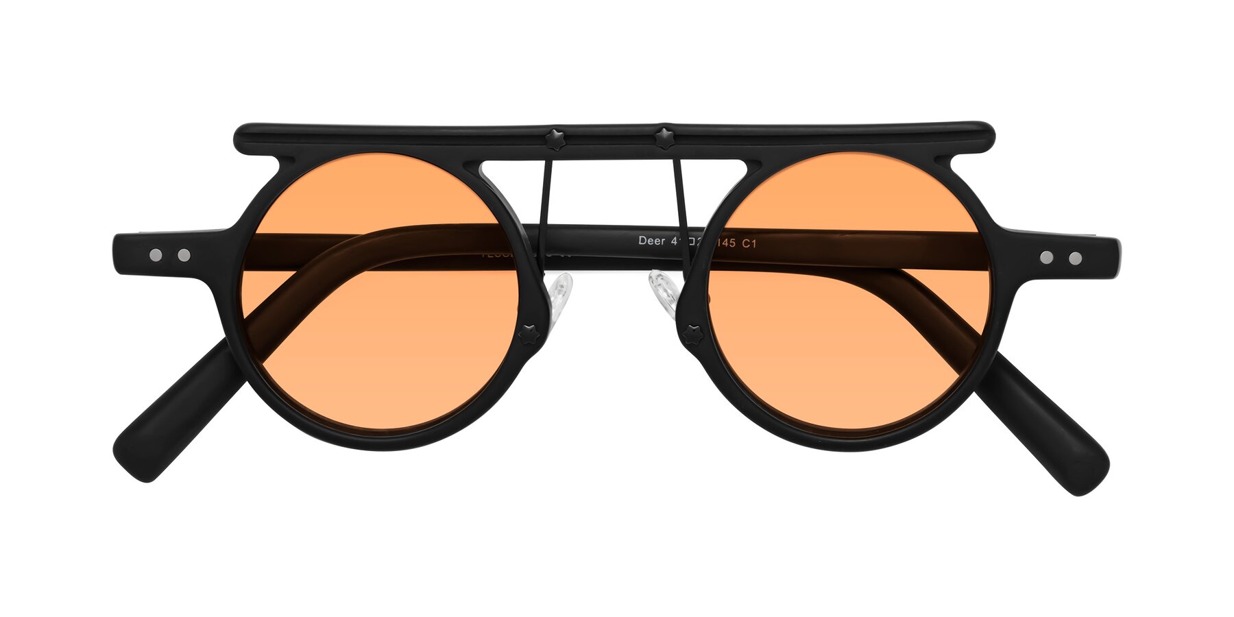 Folded Front of Deer in Matte Black with Medium Orange Tinted Lenses