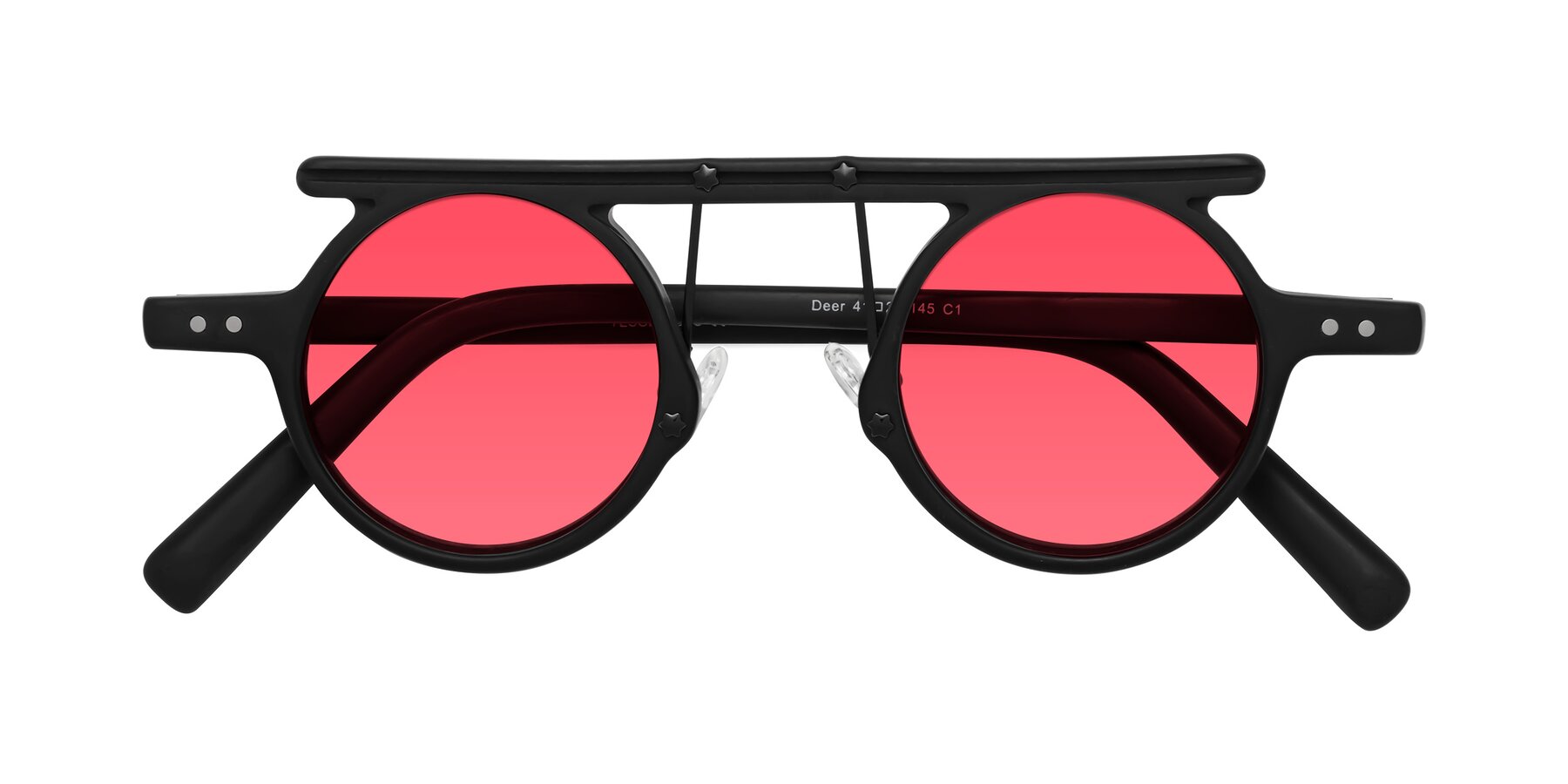 Folded Front of Deer in Matte Black with Red Tinted Lenses