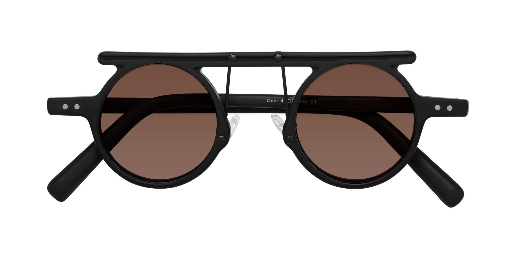 Folded Front of Deer in Matte Black with Brown Tinted Lenses