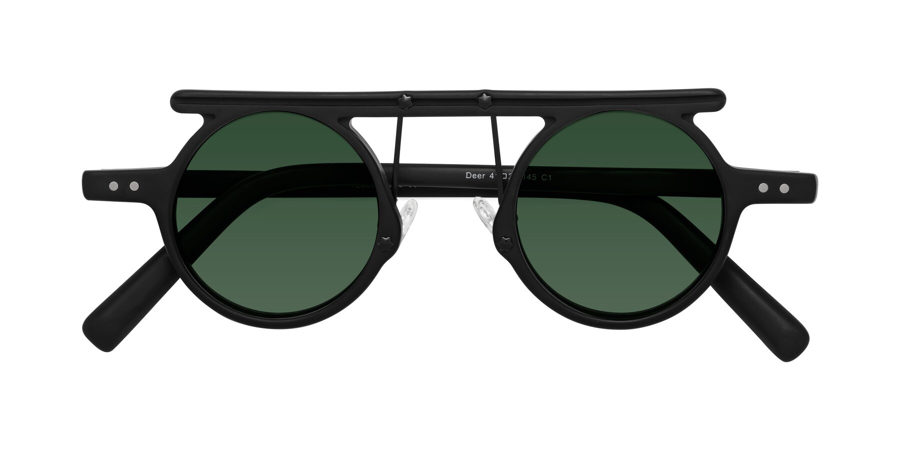 Folded Front of Deer in Matte Black with Green Tinted Lenses