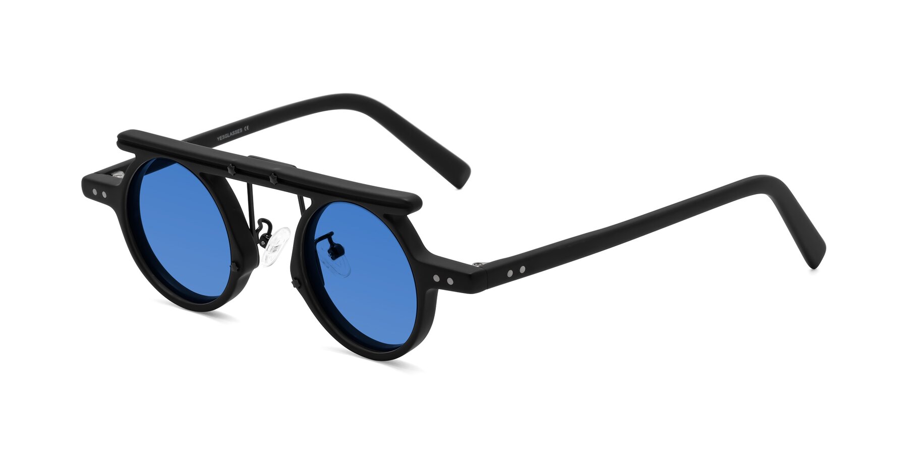 Angle of Deer in Matte Black with Blue Tinted Lenses