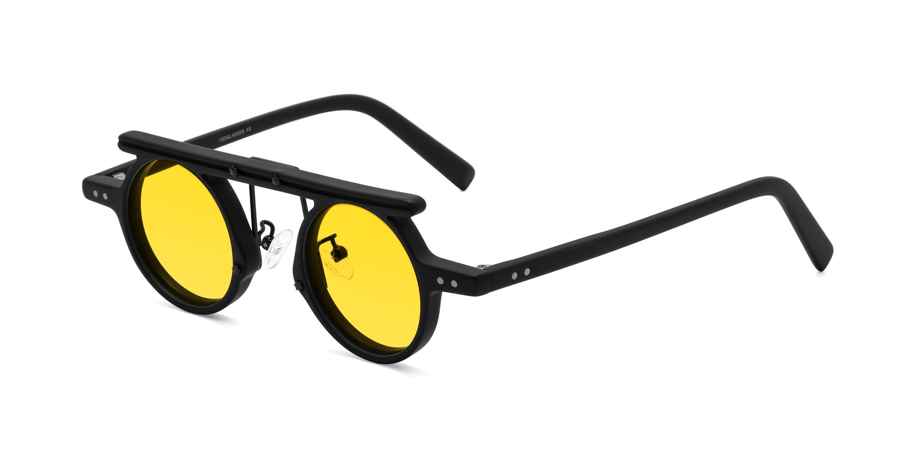 Angle of Deer in Matte Black with Yellow Tinted Lenses